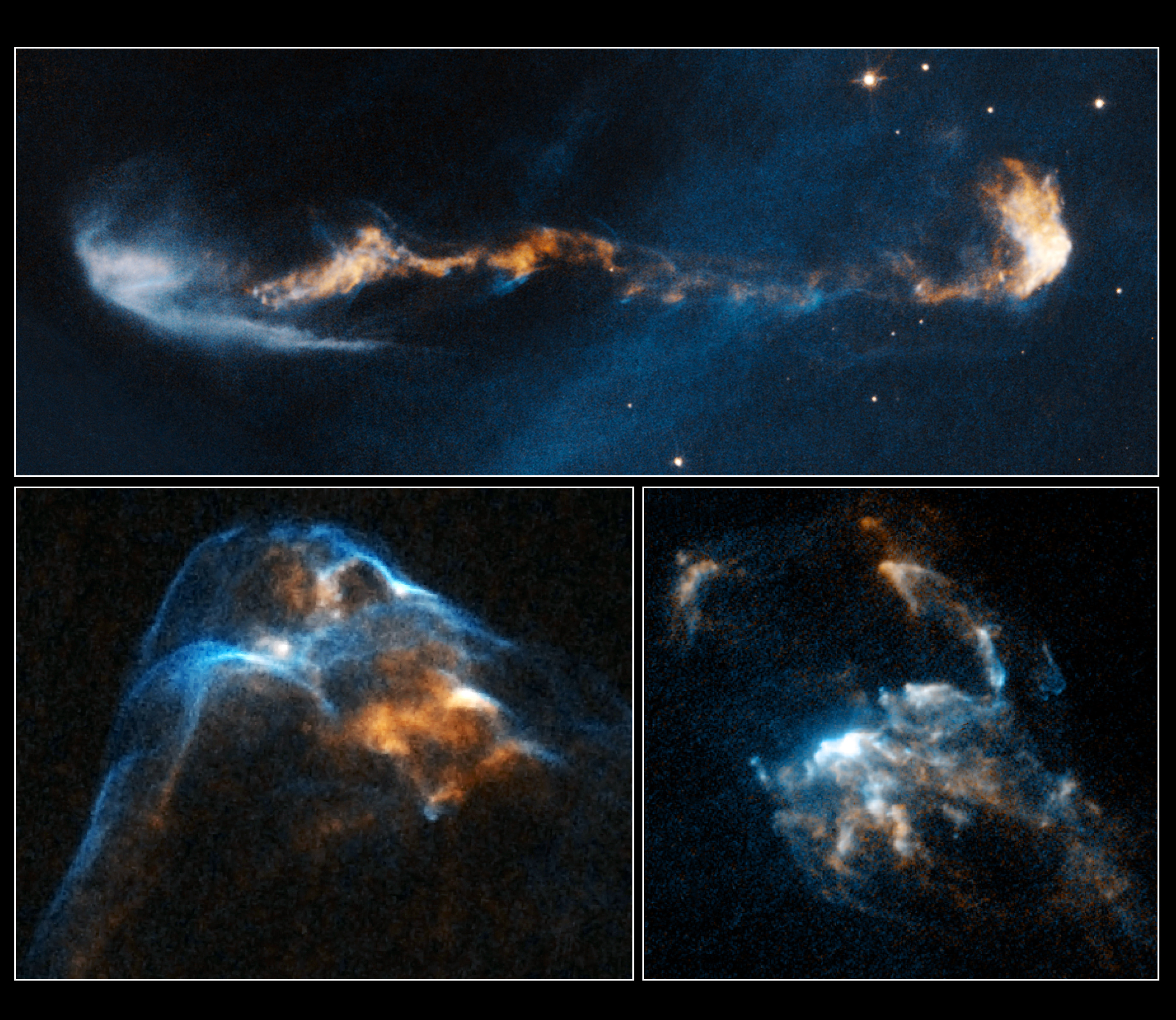 <span style="font-size:16px;position:relative;top:-50px">[Depicts: HH 2, HH 34, HH 47, Copyright: NASA, ESA, and P. Hartigan (Rice University)](http://sci.esa.int/hubble/49098-stellar-jets-hh-47-hh-34-and-hh-2/)</span>
